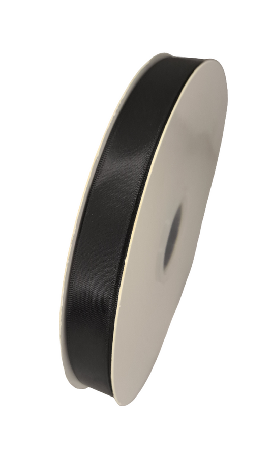 15mm Black Poly Satin Ribbon 90m