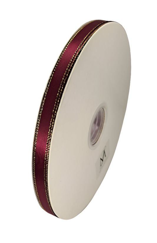 10mm Wine Gold trim Poly Satin Ribbon 90m